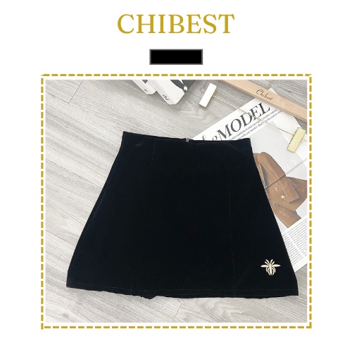Chân váy A nhung thêu ông sang trọng CHIBEST  YVB101