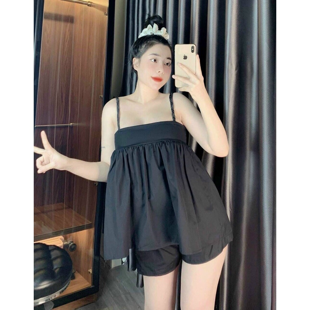 (Miễn phí Ship 2022) Sét bộ lụa đùi,bộ 2 dây đan rết from suông,chất đẹp chuẩn shop,nhìu màu dễ mặc lên from xinh xĩu