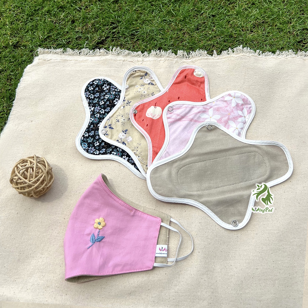 Băng vệ sinh vải Wingpad Combo 5 Size 21cm - HÀNG NGÀY nền NÂU - Kiểu CÁNH LIỀN - Kèm QUÀ TẶNG