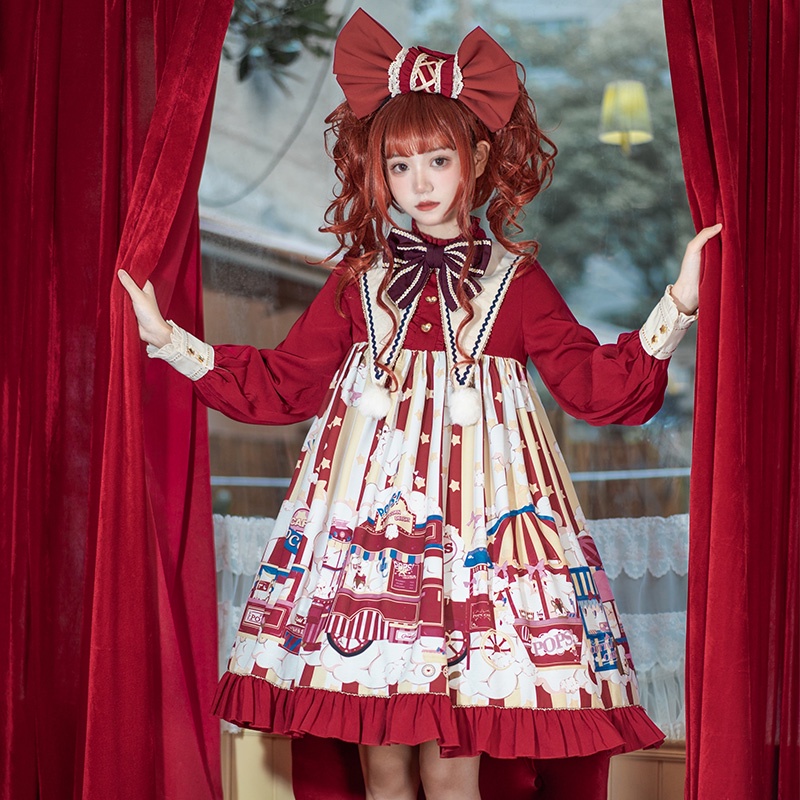 Váy lolita đỏ dài tay siêu xinh