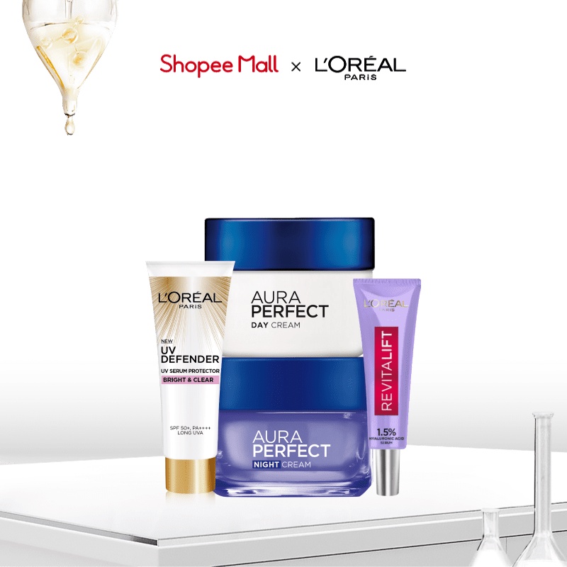 Bộ kem dưỡng sáng da & kem chống nắng & Serum siêu cấp ẩm L'Oreal Paris