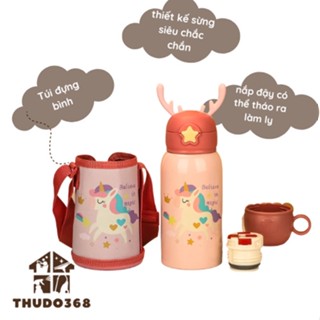 Bình nước giữ nhiệt cute cao cấp cho bé đi học 650ml inox 316 kèm tặng ống hút ca và nắp giữ nhiệt
