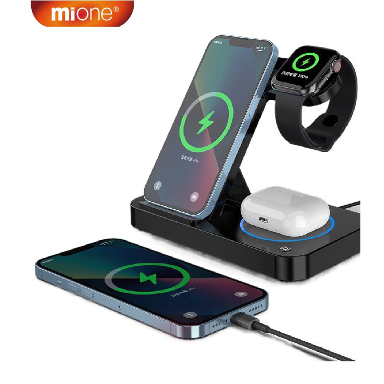 Đế sạc nhanh không dây MIONE 4 trong 1 15W dành cho điện thoại đồng hồ thông minh