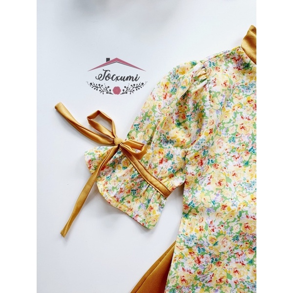 Set áo dài cách tân hoa nhí vàng cao cấp - Tocxumi