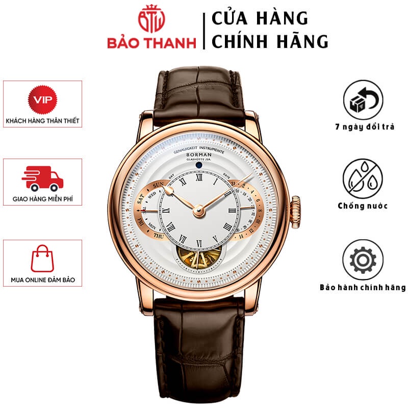 Đồng Hồ Nam BORMAN BM3739-1 Chính Hãng BH 24T Chịu Nước 50m Kính Chống Xước Dây Da Cao Cấp (Máy Cơ Tự Động)