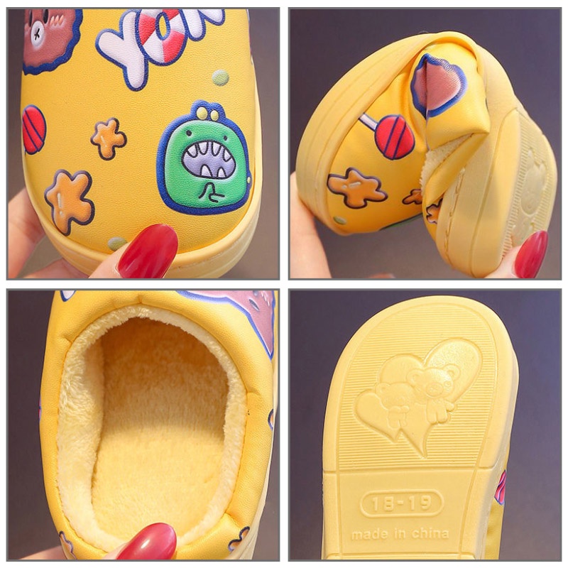 AMILA Dép Đi Trong Nhà Bằng Da PU Lót Cotton Giữ Ấm Chống Trượt Chống Thấm Nước In Hoạt Hình Dễ Thương Cho Bé