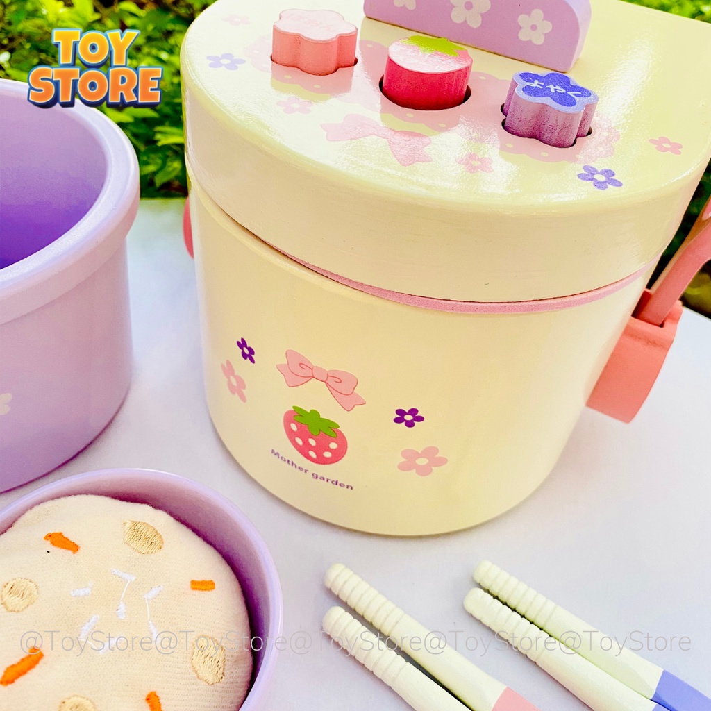 Bộ đồ chơi nồi cơm gỗ có cơm và bánh bao cho bé mother garden FUDAER