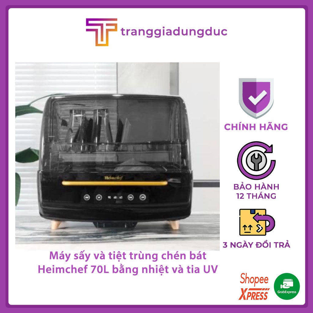 Máy sấy và tiệt trùng chén bát HEIMCHEF 70L UV HTD-3300,CHEFBORN 65L màu đen