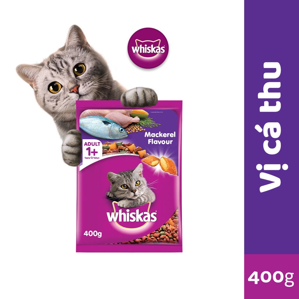 [Mã PETMART10A giảm 8% đơn 250k] Thức ăn cho mèo Whiskas vị cá thu túi 400g