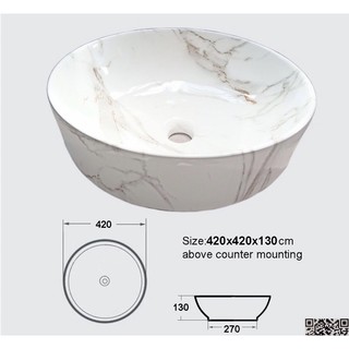 Lavabo rửa mặt bằng sứ màu vân đá nghệ thuật (tròn đặt bàn, nhập khẩu)