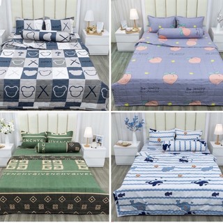 Bộ ga gối 5 món, chăn hè trần bông 3 lớp gồm 1 ga bo chun ,1 vỏ gối ôm ,1 chăn ,2 vỏ gối đầu