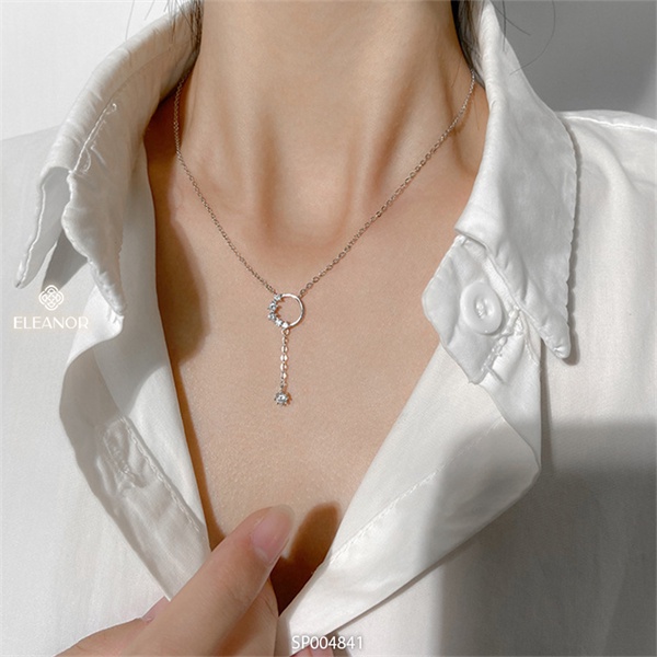 Dây chuyền nữ bạc 925 Eleanor Accessories mặt tròn dáng dài đính đá phụ kiện trang sức 4841