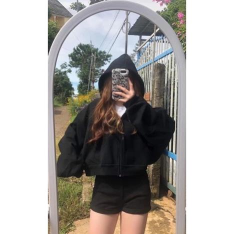 [Big sale] Áo Khoác Hoodie Croptop Nữ Dáng Ngắn Chất Nỉ Ngoại Tay Bồng, Ảnh Thật❤️Áo Crt Lửng Có Mũ Chất Nỉ Bông Dày Mịn | BigBuy360 - bigbuy360.vn
