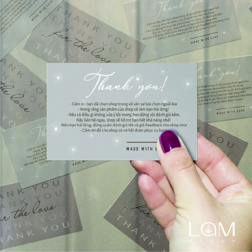 Card Cám Ơn, Card Thank You, Thiệp Cảm Ơn - Size 9x5,4cm - Giấy C300 Cán Màng Mờ 2 Mặt - MS: 03