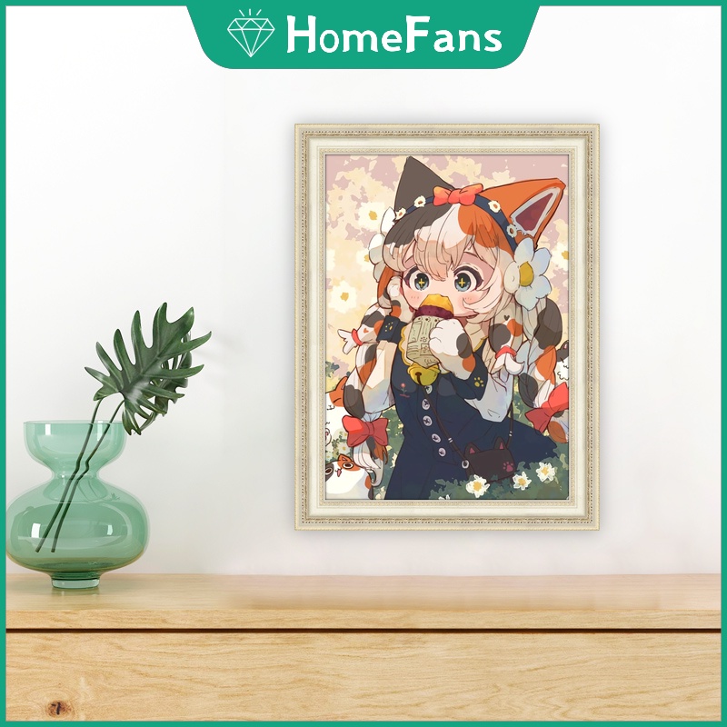 Bộ Tranh Đính Đá 5D Tự Làm 30x40cm / 40x50cm Hình Cô Gái Và Mèo Đáng Yêu