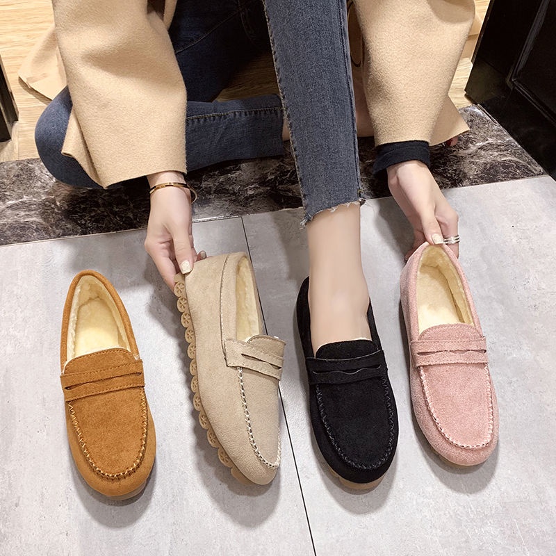 Giày Lười Đế Mềm Bằng Vải Cotton Lót Nhung Thời Trang Thu Đông Cho Mẹ Bầu