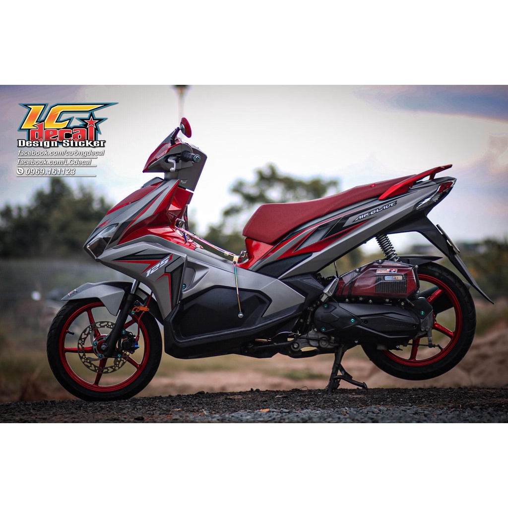 TEM RỜI mẫu chỉ đỏ đen tổ ong cho AirBlade 125 xám nhám - mẫu mới siêu hot