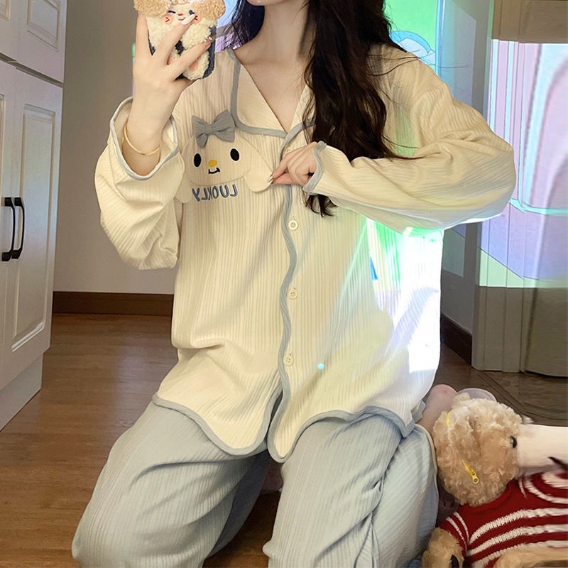 Bộ Đồ Ngủ Dài Tay Dáng Rộng Thời Trang Xuân Thu Cho Nữ