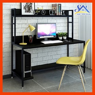 Bàn làm việc liền kệ sách bàn cho bé gỗ dày chắc SANH008, bàn học tại nhà khung sắt sơn tĩnh điện