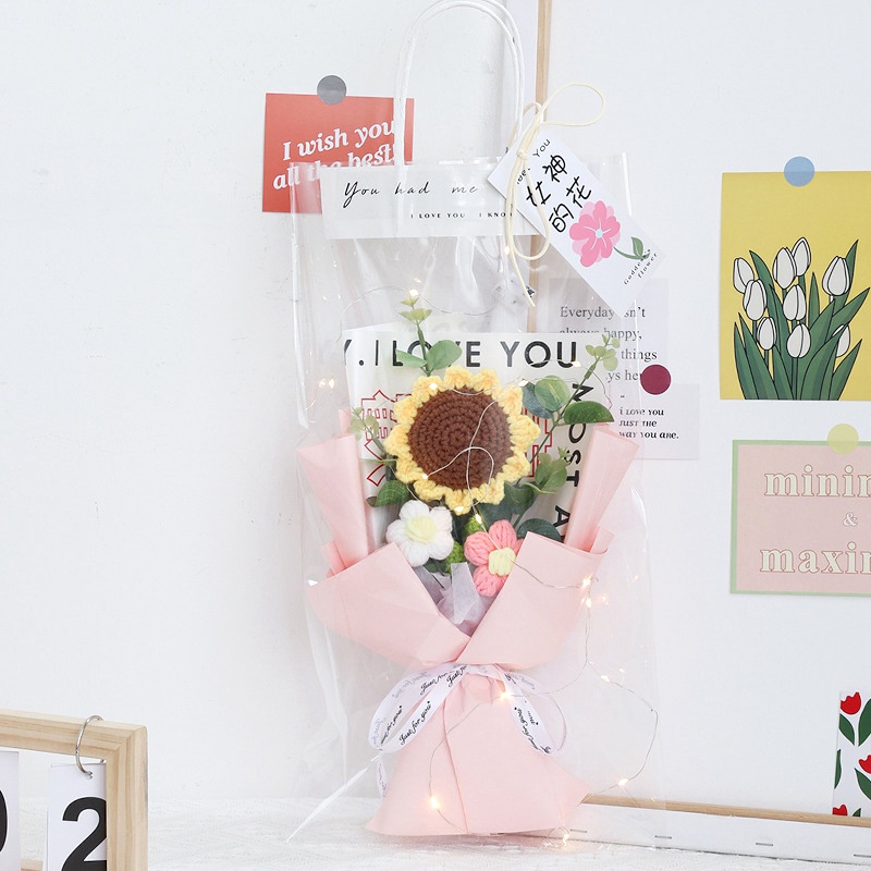 Bó Hoa Nhân Tạo Đan Len Thủ Công Có Đèn LED Dùng Làm Quà Tặng Lễ Hội