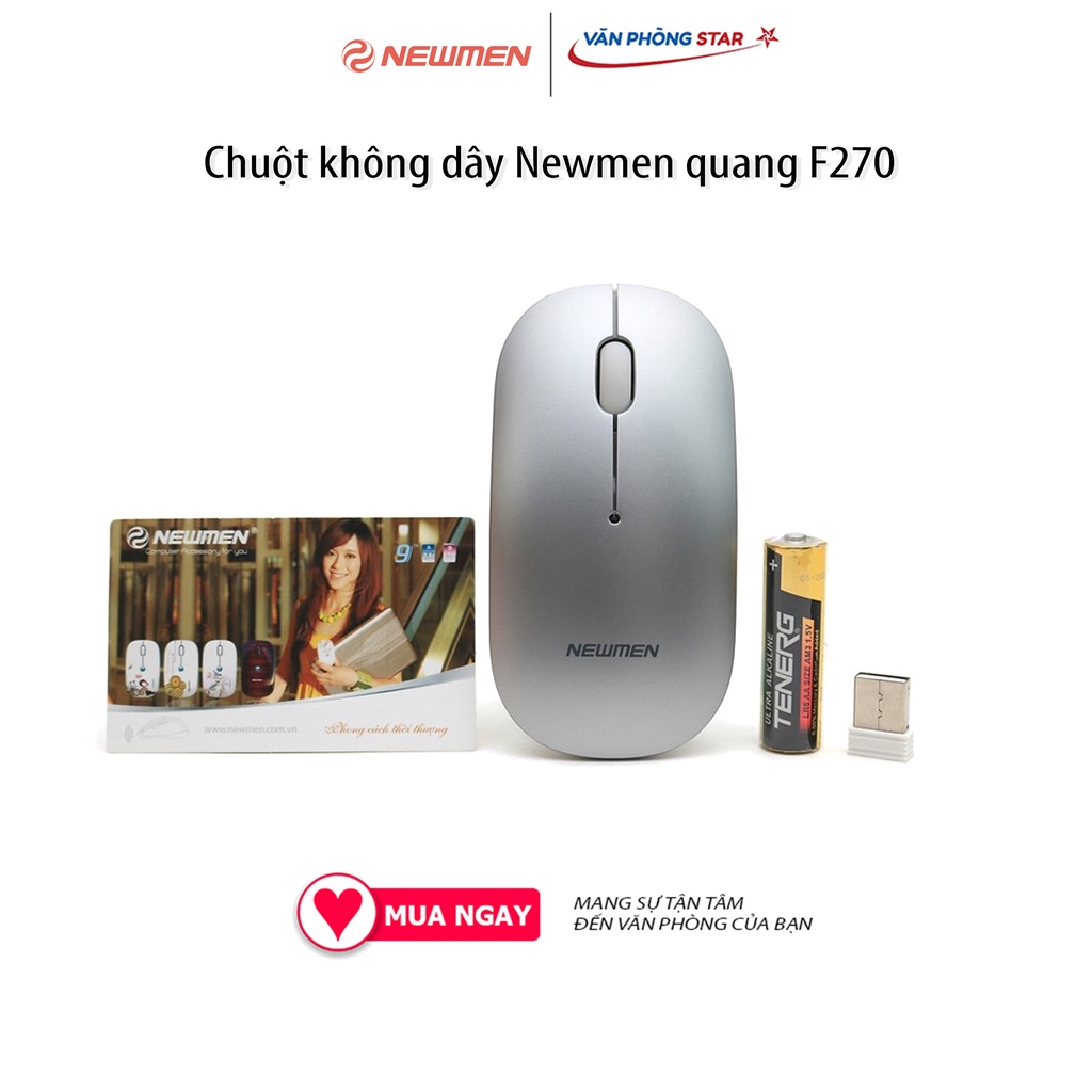 Chuột không dây Newmen quang F270, kết nối Chuẩn giao tiếp USB-Wireless, di chuyển được trên nhiều bề mặt, 1000CPI