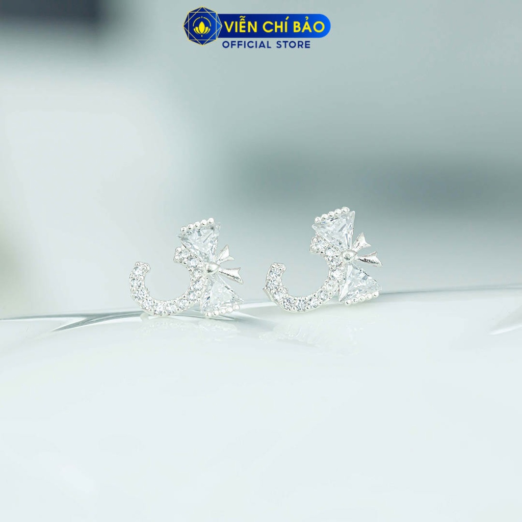 Bông tai bạc nữ hình nơ đính đá chất liệu bạc 925 thời trang phụ kiện trang sức Viễn Chí Bảo B400758