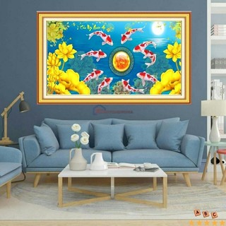 Tranh đính đá cá cửu ngư quần hội LV452 (1m x 54cm)
