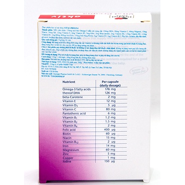 Viên bổ bầu  Aktiv Vital Pregna - Bổ sung Vitamin và khoáng chất cho Phụ nữ mang thai phòng thiếu máu H/30v