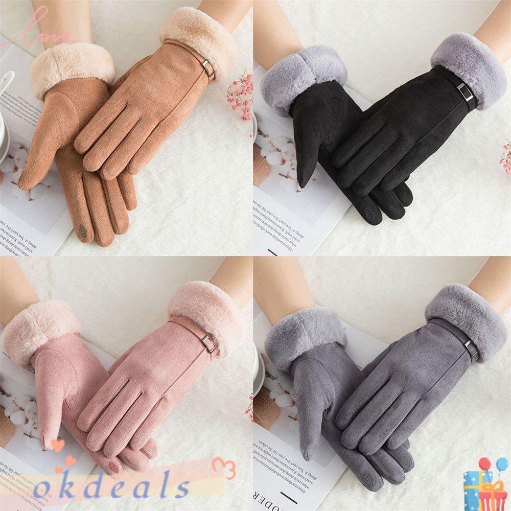 Găng Tay Lái Xe Trượt Tuyết Mùa Đông Bằng Lông Giả Phối Nhung Dày Ấm Áp Màu Sắc Kẹo Ngọt