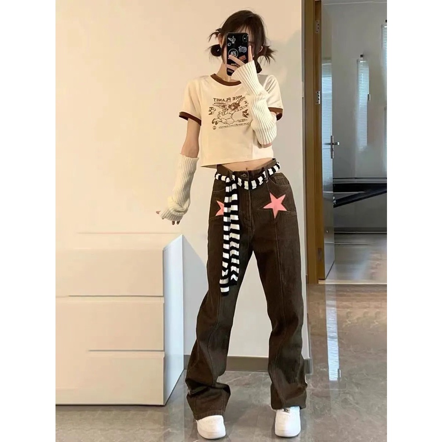 Giản Dị Mùa Hè Hyperose Hot Girl Chính Hãng Quần Jean Siêu Mỏng Khoét Rỗng Nhìn Ngôi Sao Màu Kẹo Mỹ Cho Nữ