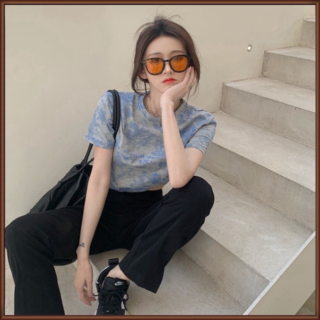 Áo Thun Ngắn Tay Cổ Tròn Dáng Rộng Màu Nhuộm Thời Trang Cho Nữ