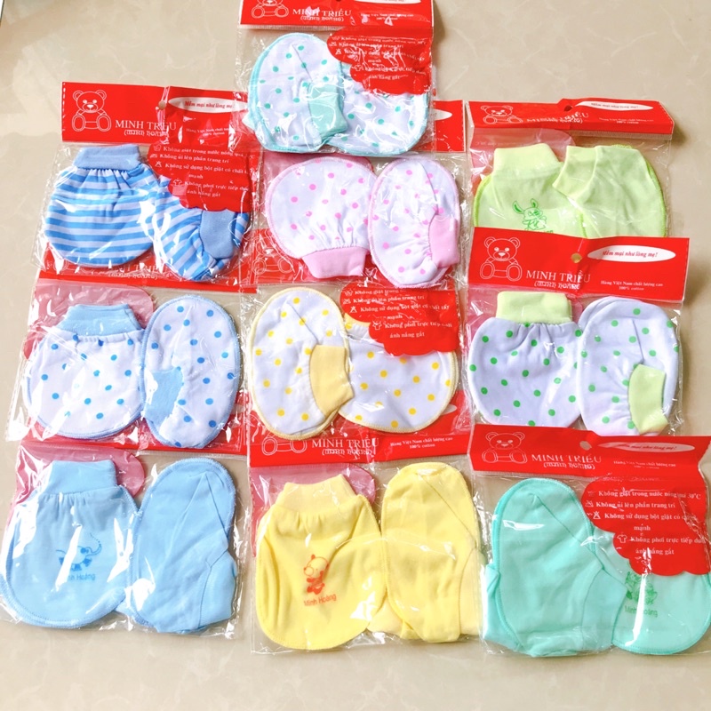 Mũ + Bao tay chân sơ sinh 0-3M chất cotton