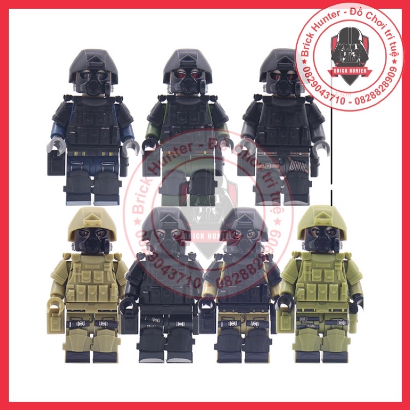 Army swat minifigures mô hình lắp ráp lính đặc nhiệm trang bị giáp và mặt nạ phòng độc