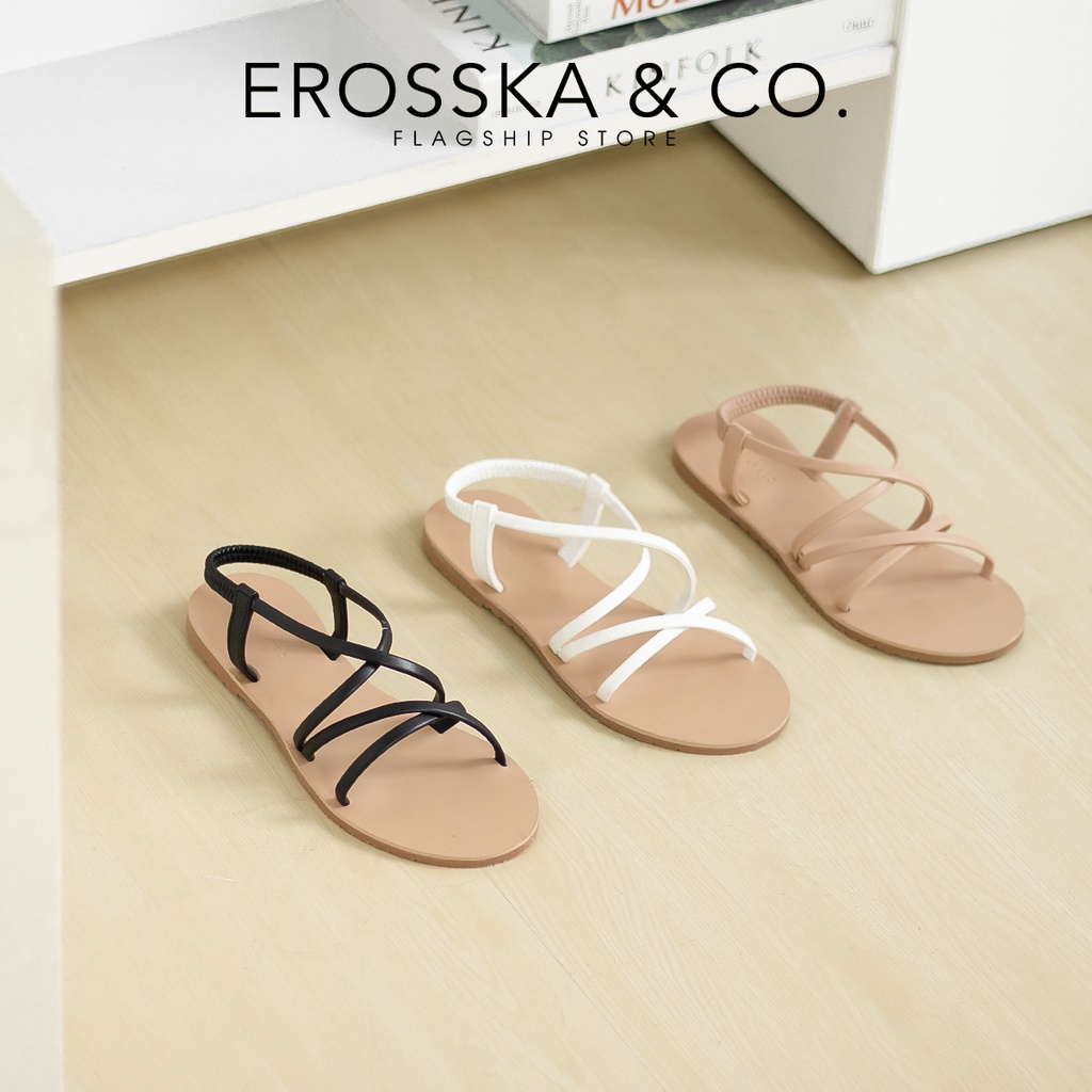 Dép nữ thời trang đế bệt Erosska quai mảnh đan chéo màu đen - SE003