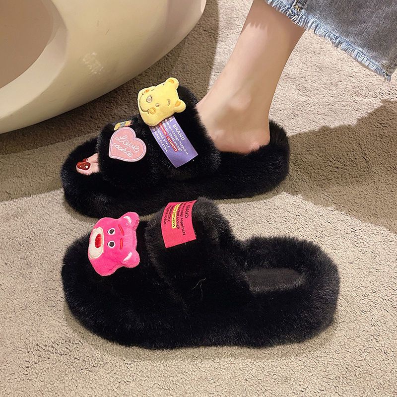 Dép đi trong nhà mùa đông Dép lông dép bông Đi Trong Nhà Đế Dày Đính Quả Dâu Tây / Gấu Dễ Thương Thời Trang Thu Đông 2022 Cho Bạn Gái
