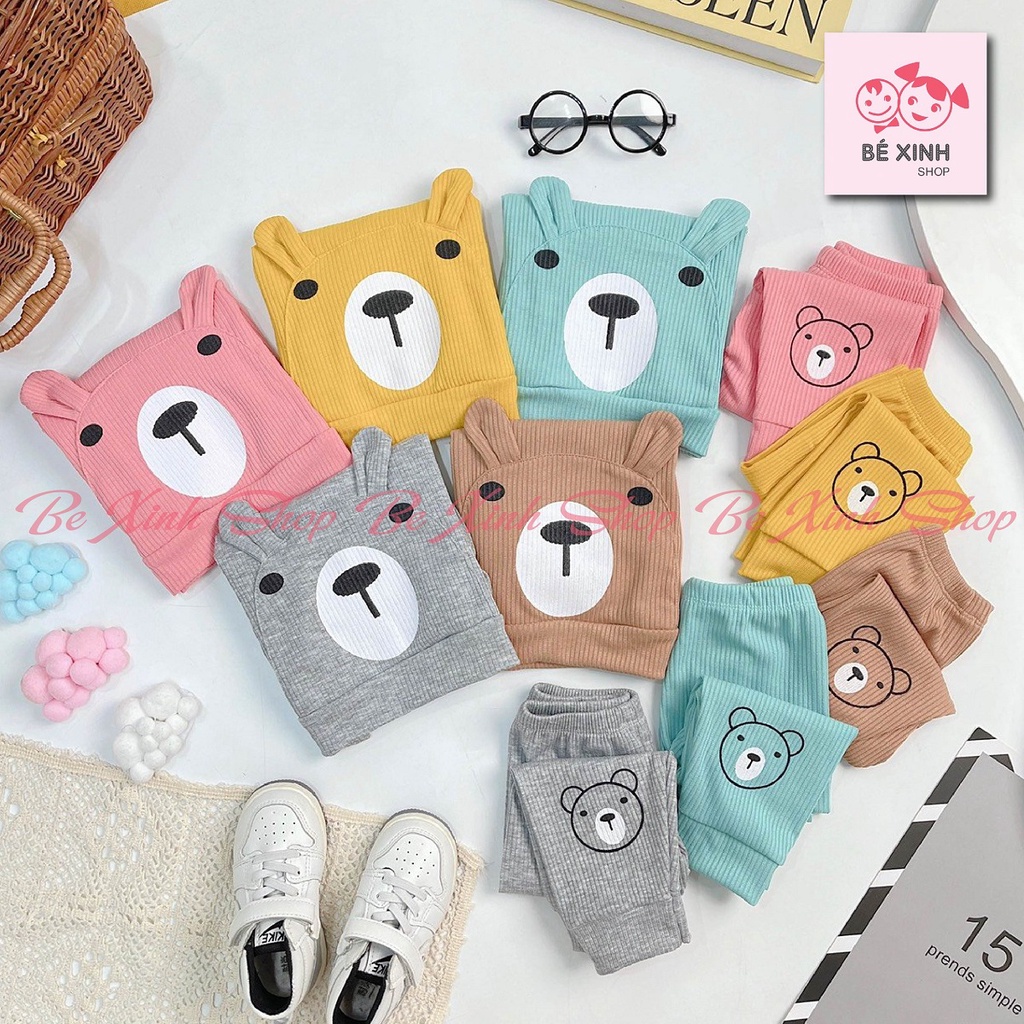 Đồ Bộ Dài Tay Thu Đông Cho Bé Trai Bé Gái Mikko Mom  Bộ Đồ Ngủ Thu Đông Thun Len Tăm Cho Bé Trai Gái TAI GẤU 2