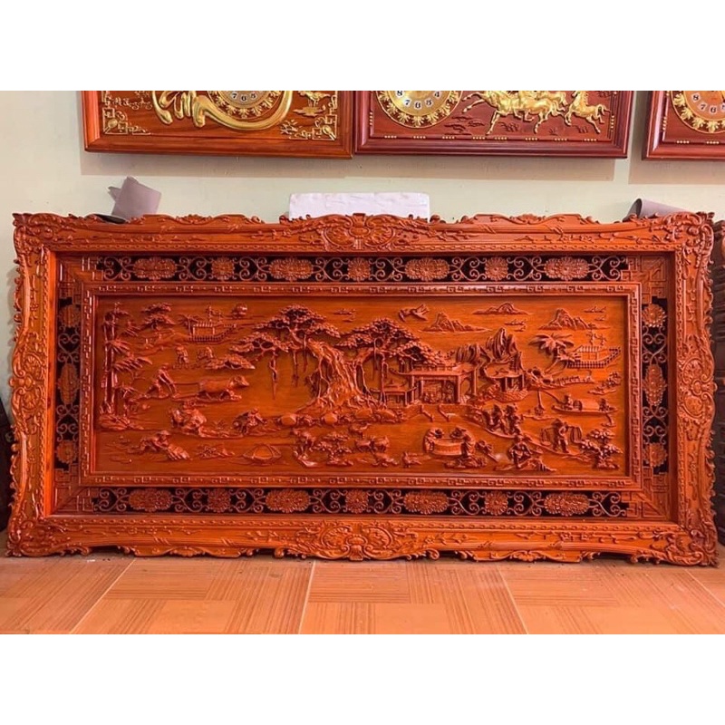 Tranh gỗ hương đồng quê rộng 127 cm . Tranh treo tường trang trí phong thuỷ gia đình, công ty , cửa hàng