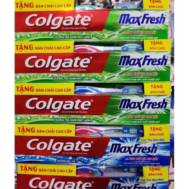 Kem đánh răng Colgate MaxFresh 230g hương bạc hà/trà xanh Tặng bàn chải cao cấp