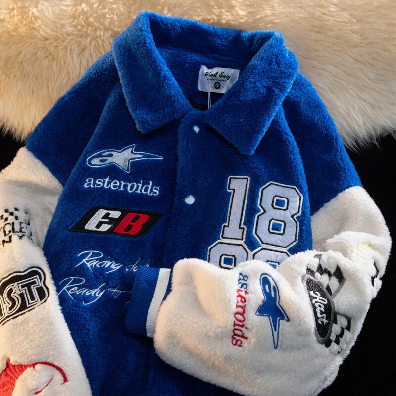 Áo Khoác Bóng Chày Vải Lông Cừu Cotton Dày Lót Lông Cừu Màu Xanh Dương Phong Cách Mới Nhất Cho Nam Và Nữ varsity jacket varsity áo varsity jacket áo varsity bomber varsity áo khoác varsity varsity jacket nam varsity nam