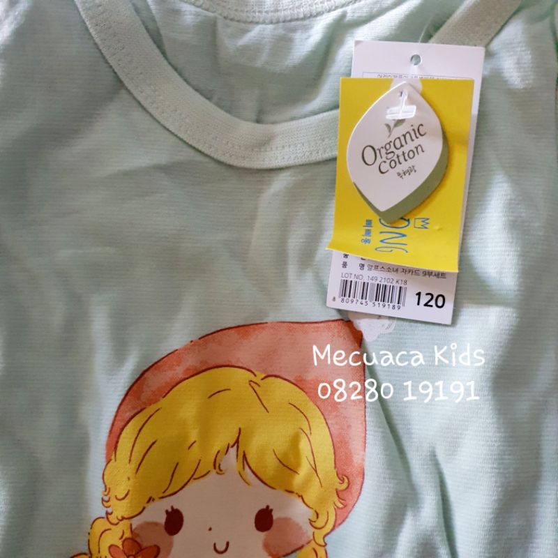 Bộ dài tay cotton giấy xuất Hàn dư xịn cho bé gái Ppippilong màu xanh cô bé