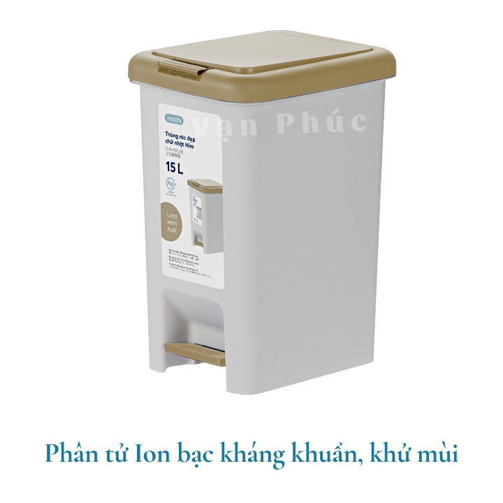 Thùng đựng rác đạp chữ nhật bằng nhựa, Hiro Inochi 10l (kèm lõi) thiết kế bền đẹp, gọn gàng, có nắp hạn chế mùi hôi