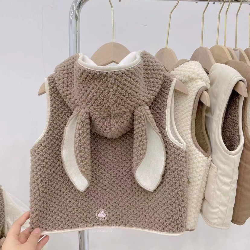 Áo Khoác Lông Cừu Không Tay Có Mũ Trùm Xinh Xắn Dành Cho Bé