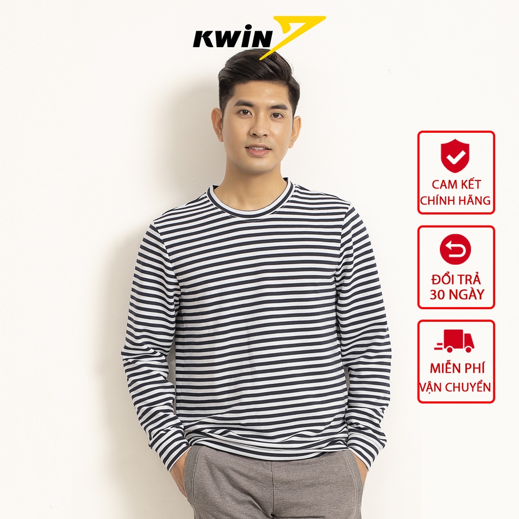 Áo nỉ nam sweater KWIN, áo thun nam dài tay chất cotton siêu mềm họa tiết kẻ ngang trẻ trung năng động KSW001W9