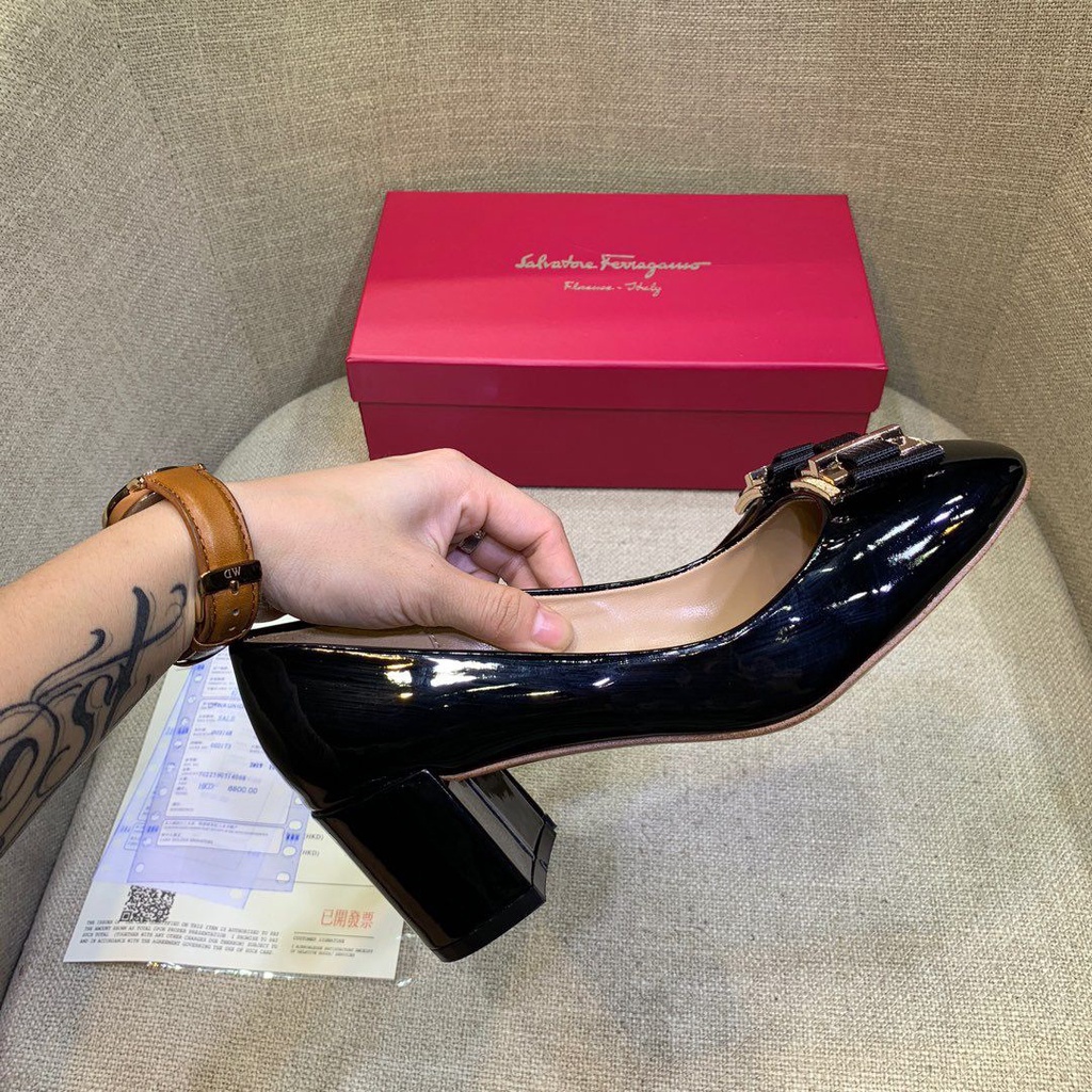 ! Giày Cao Gót Da Bò Mềm Đế Bằng Đính Nơ 5 Màu Lựa Chọn ferragamo Lady 2022