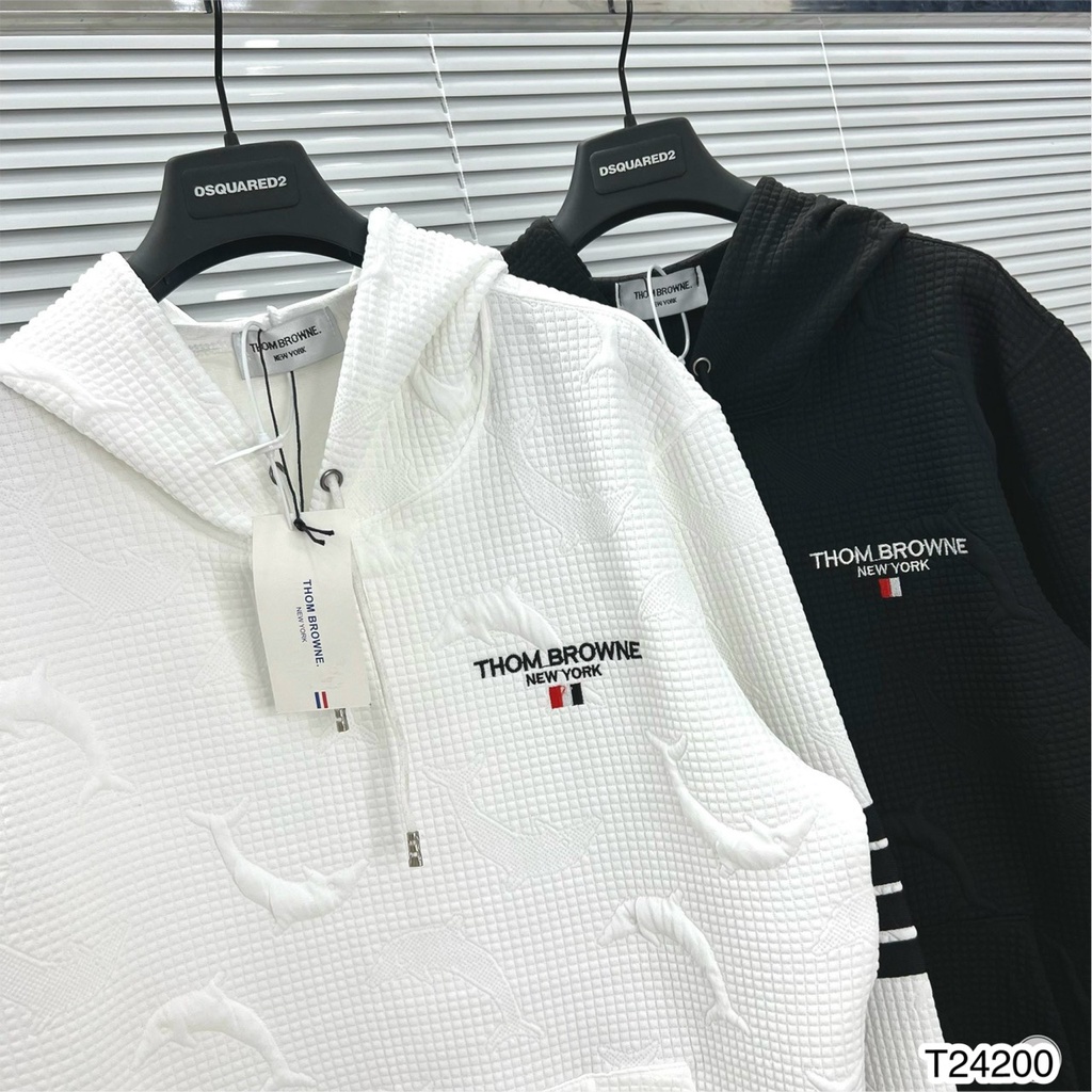 Áo Hoodie Nam Thom 4 Vạch Tay Phối Họa Tiết Cá Heo In Chìm - Áo Nỉ Hoodie Unisex Nam Nữ Thom Chất Nỉ Bông Cao Cấp DT STO
