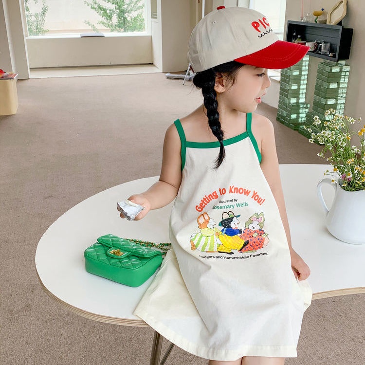 Đầm Mùa Hè 100% Cotton Dễ Thương Phong Cách Hàn Quốc Cho Bé Gái