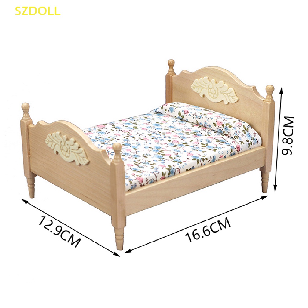 1 Mô Hình Giường Đôi / Tủ Treo Tường / Giường Ngủ Độc Đáo Trang Trí Nhà Búp Bê Tỉ Lệ 1: 12