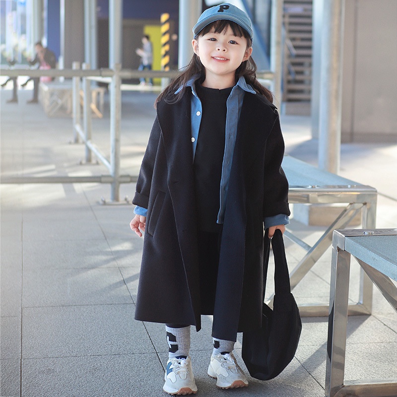 Áo Khoác Len Hai Mặt Mùa Đông, Áo Khoác Dạ Dáng Dài Trẻ Em,Áo Khoác Len Trẻ Em Chất Cotton Cao Cấp