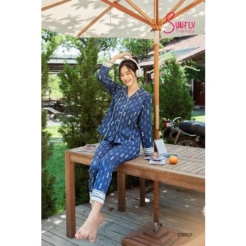 ST8927 BỘ PIJAMAS LỤA VÂN GỖ ÁO DÀI QUẦN DÀI