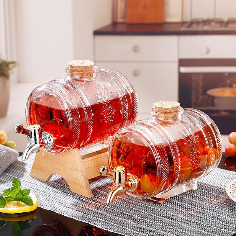 Bình đựng ngâm rượu, thuốc thủy tinh dung tích 1 lit kèm kệ, nắp gỗ trang trí tiện dụng cho mọi nhà